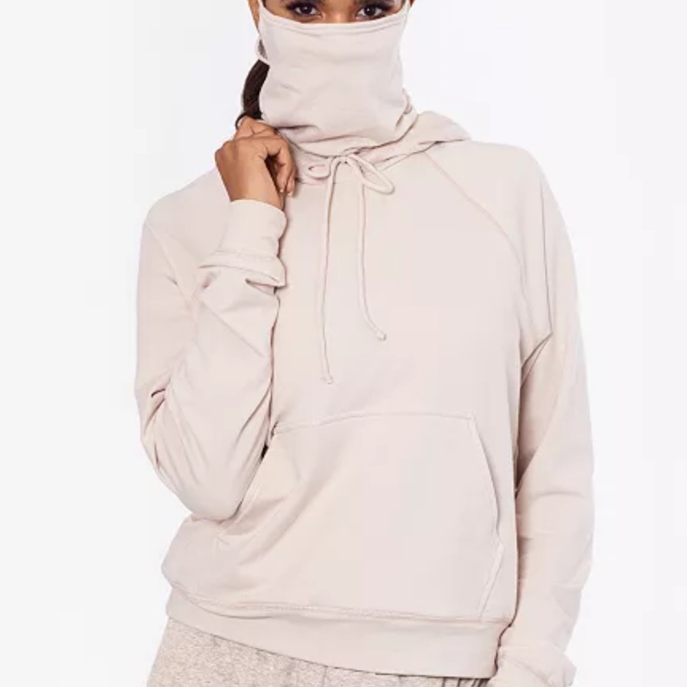 BAM by Betsy & Adam hoodie sweatshirt w built in mask - color: Sand  Sz Med NWT